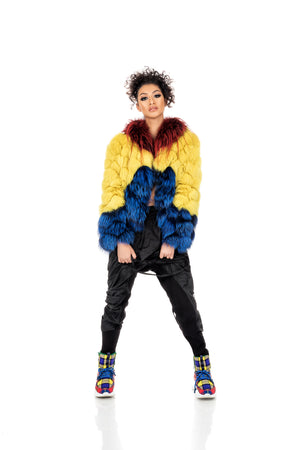 Tri-Color 100% Fox Fur Coat