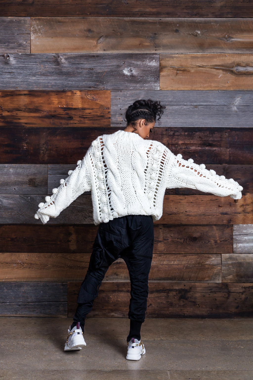 Double "Ball" Cable Knit Sweater