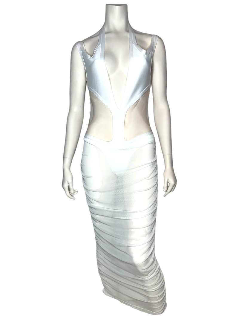 V Neck Mesh White Bodice Dress