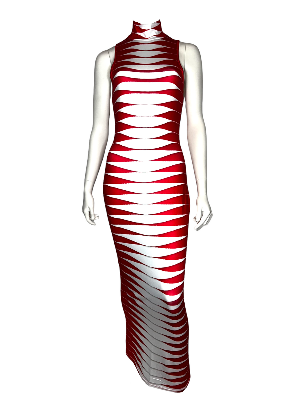 "Red Razor Cut Bodycon Maxi Dress"