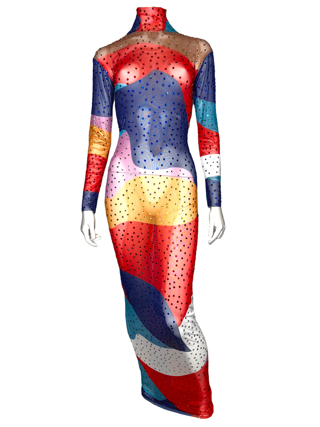 Color Block Crystal Maxi Dress