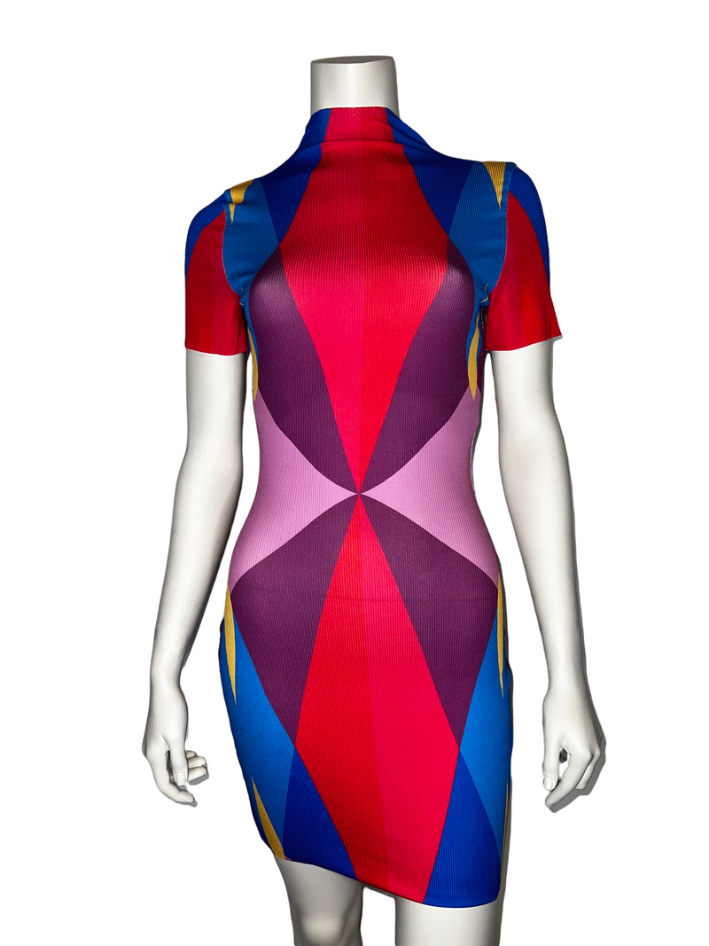 Multicolor Red Waistline Dress